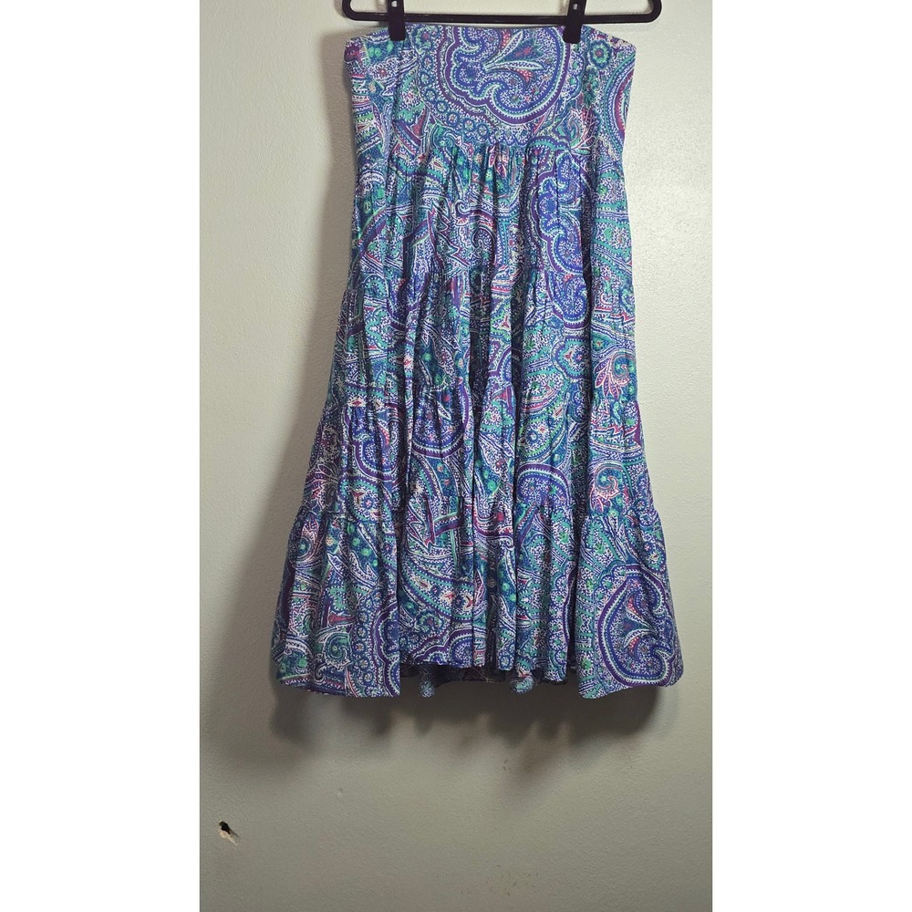 Lauren Ralph Lauren Blue Paisley Tiered Cotton Maxi Skirt Size M Bohemian Boho